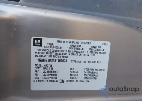 2003 Chevrolet Express from USA, damaged, VIN 1GAHG39U331107623